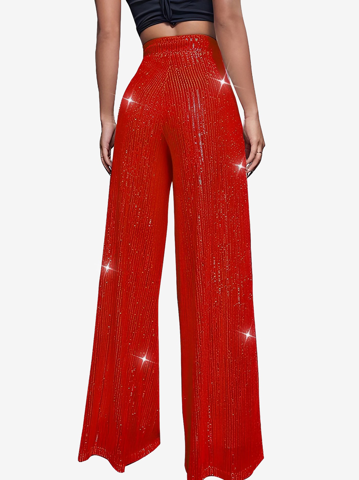 Allegra K Sequin Glitter Party High Waist Wide Leg Pants