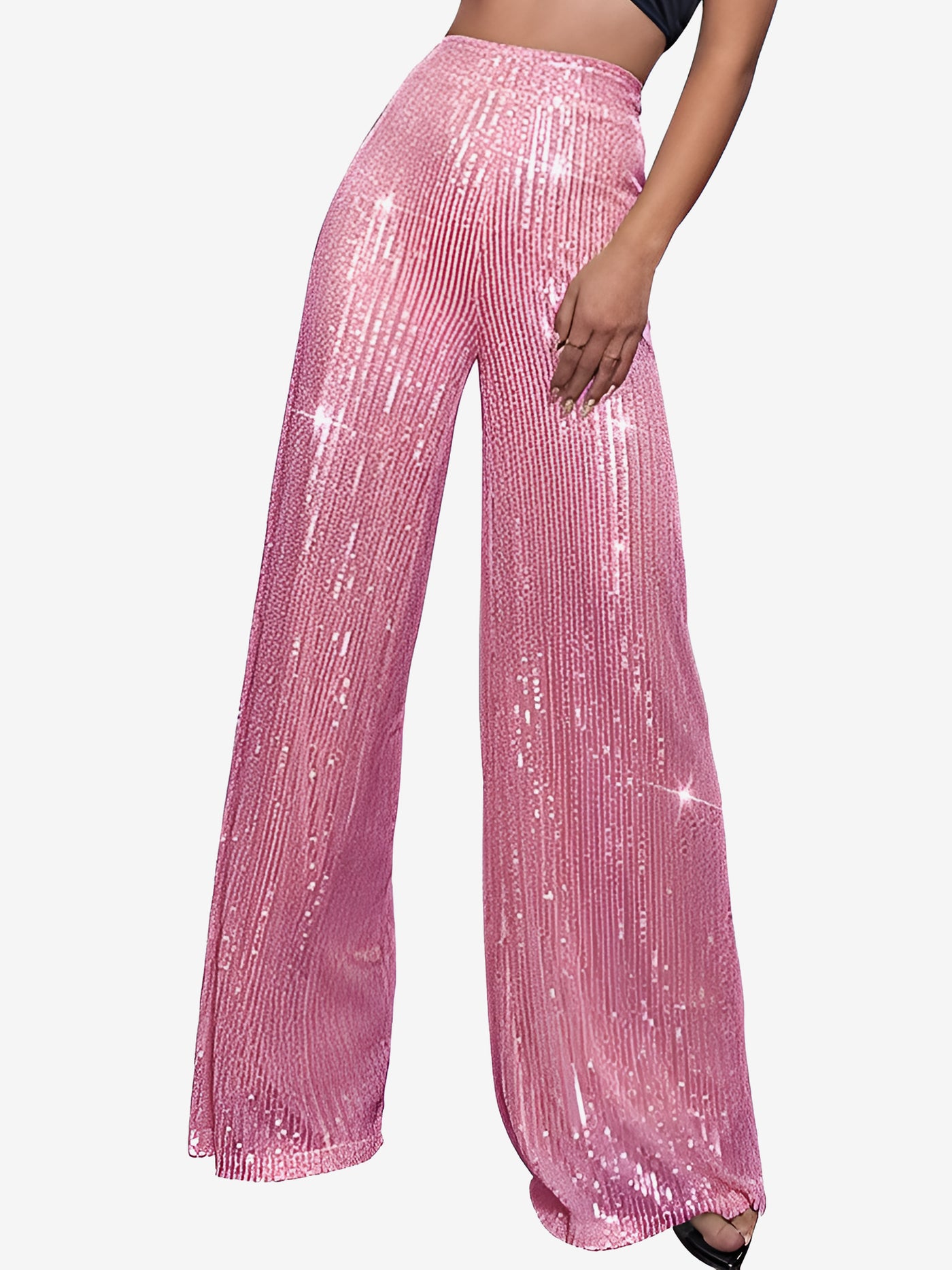 Allegra K Sequin Glitter Party High Waist Wide Leg Pants