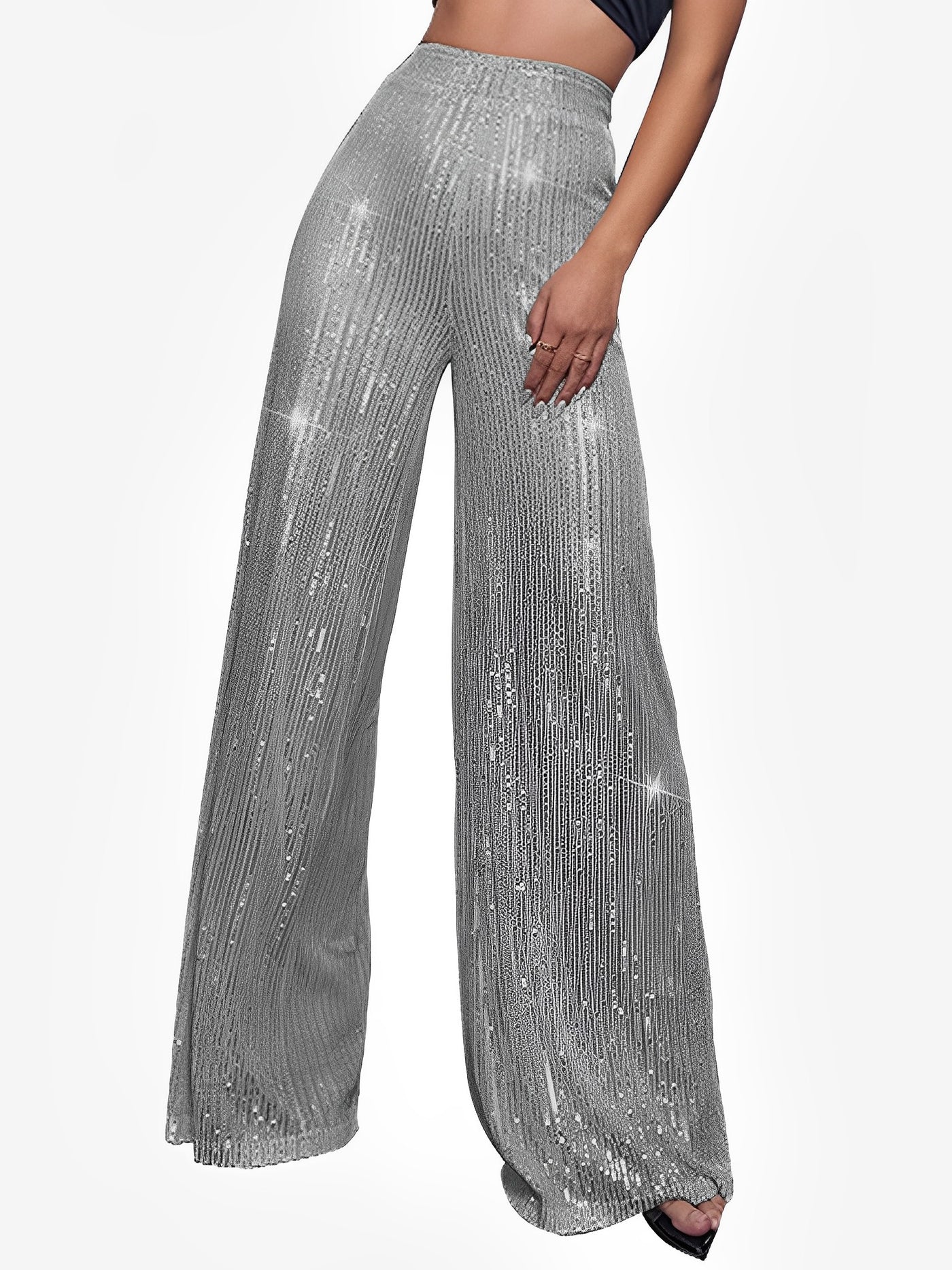 Allegra K Sequin Glitter Party High Waist Wide Leg Pants