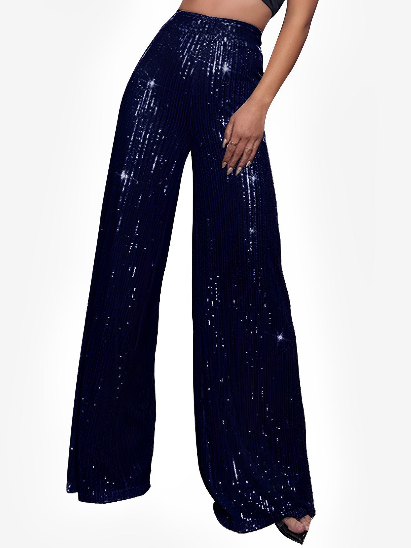 Allegra K Sequin Glitter Party High Waist Wide Leg Pants