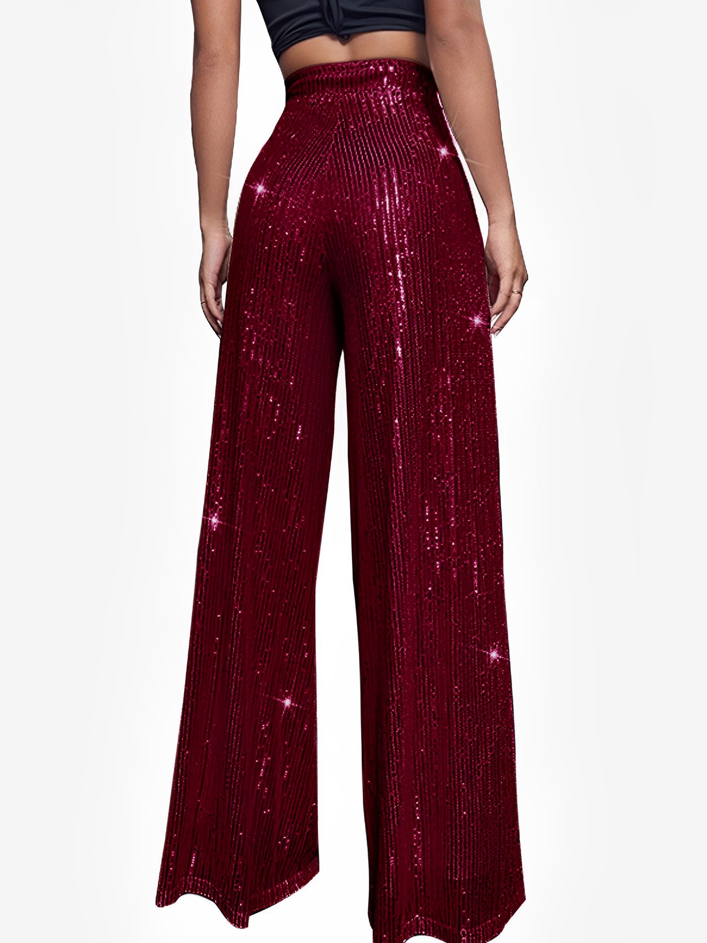 Allegra K Sequin Glitter Party High Waist Wide Leg Pants