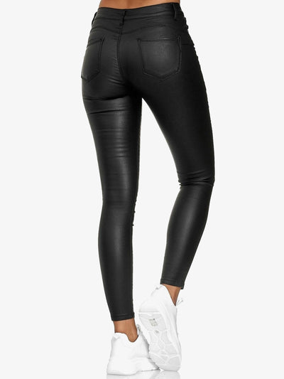 Solid Color High Waist PU Leather Pencil Pants