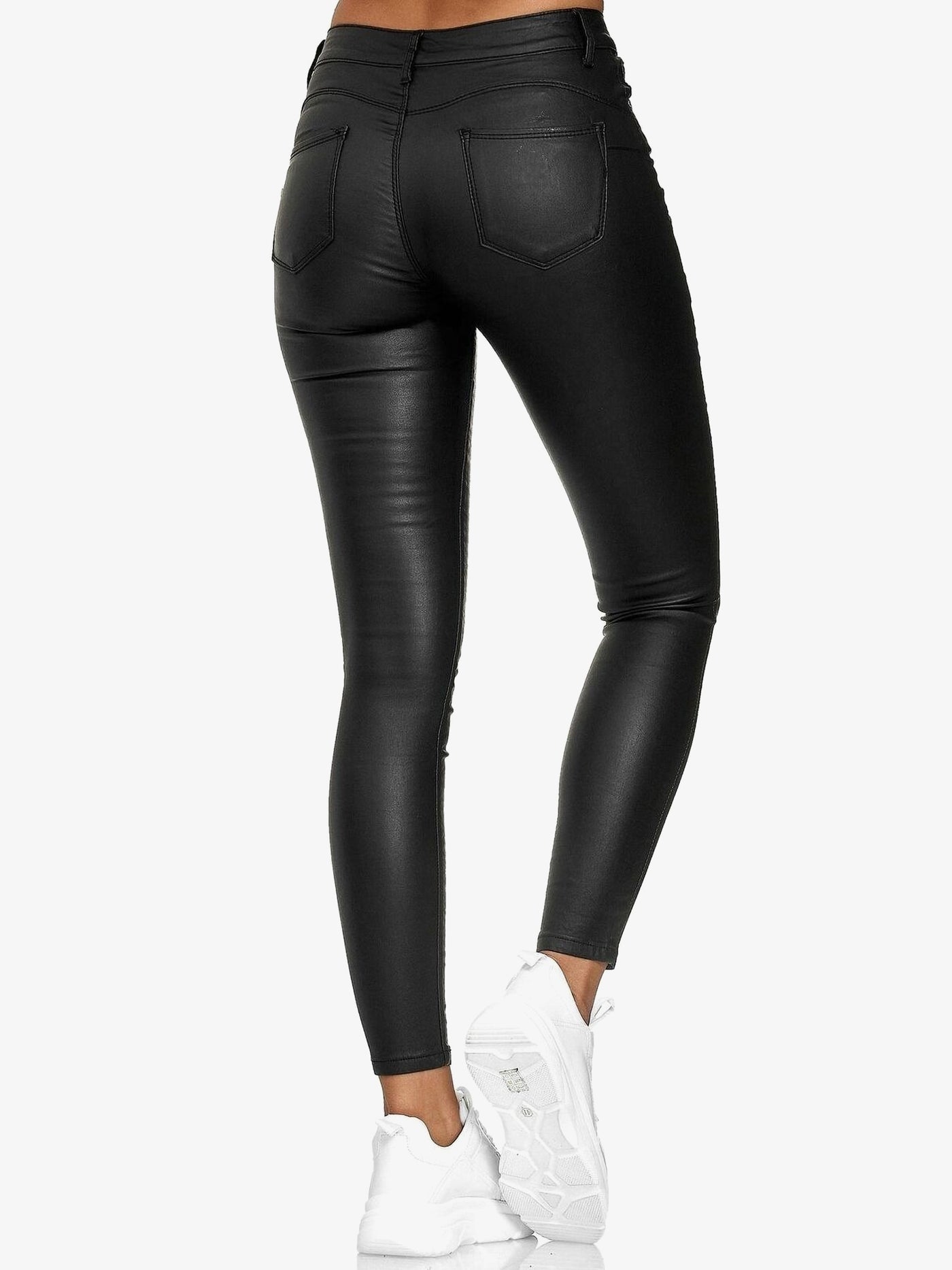 Allegra K Solid Color High Waist PU Leather Pencil Pants