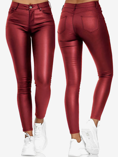 Solid Color High Waist PU Leather Pencil Pants