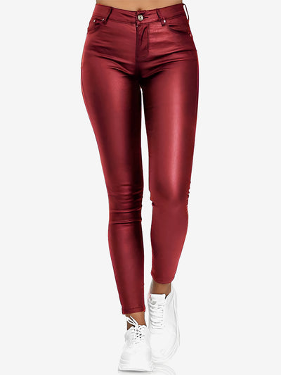 Solid Color High Waist PU Leather Pencil Pants