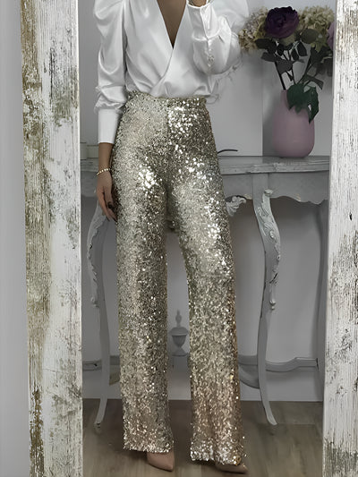 High Waist Party Glitter Sequined Straight Leg Pants