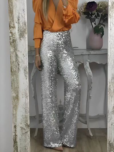 High Waist Party Glitter Sequined Straight Leg Pants