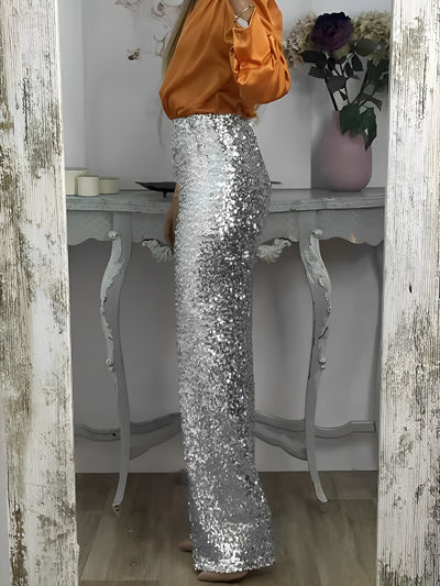 High Waist Party Glitter Sequined Straight Leg Pants