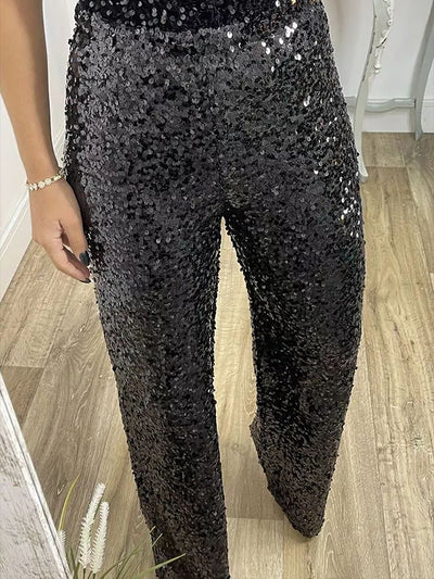 High Waist Party Glitter Sequined Straight Leg Pants