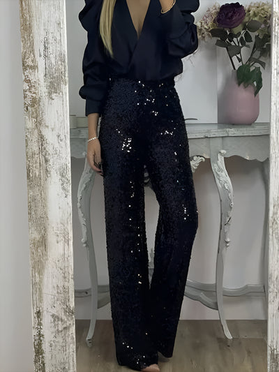 High Waist Party Glitter Sequined Straight Leg Pants