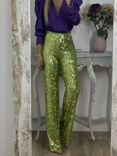 High Waist Party Glitter Sequined Straight Leg Pants