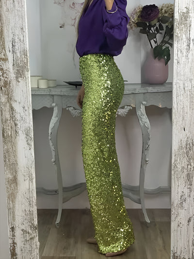 High Waist Party Glitter Sequined Straight Leg Pants