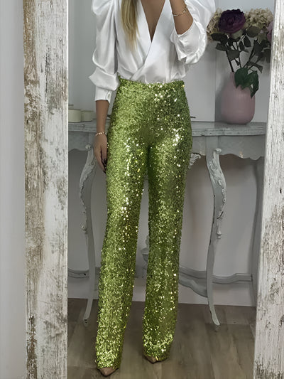 High Waist Party Glitter Sequined Straight Leg Pants