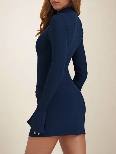 Mock Neck Solid Color Long Sleeve Bodycon Mini Dress