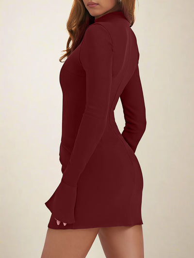 Mock Neck Solid Color Long Sleeve Bodycon Mini Dress