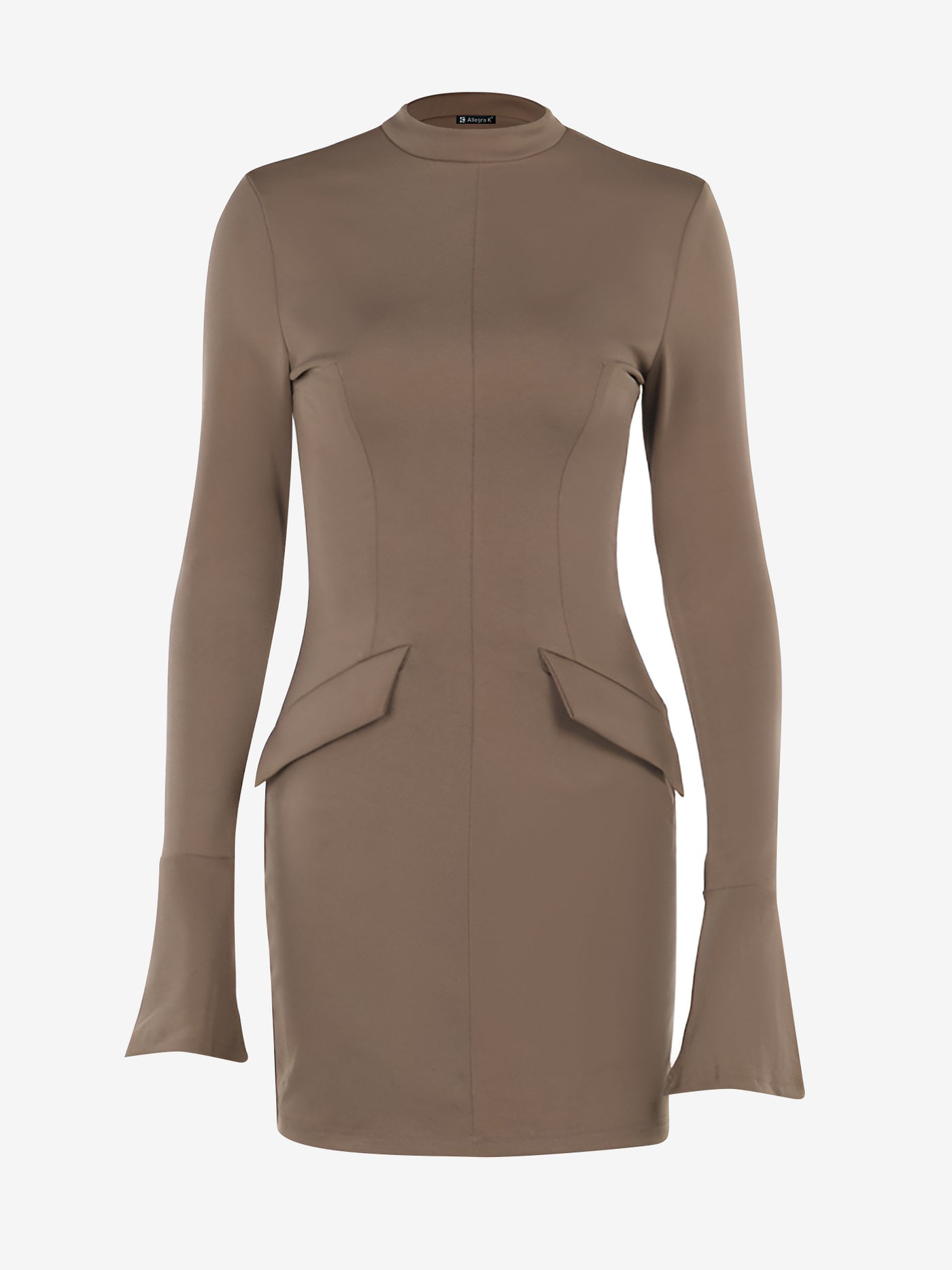 Allegra K Mock Neck Solid Color Long Sleeve Bodycon Mini Dress