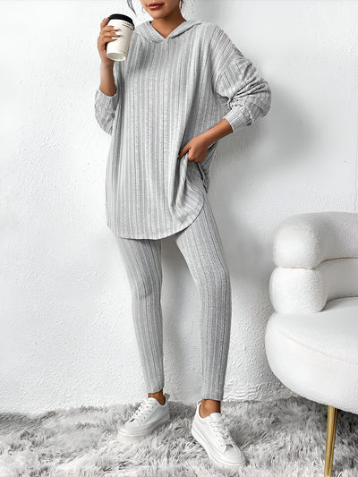 2 Pieces Loose Hooded Long Sleeve Knit Top & Pencil Pants Set