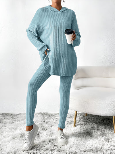 2 Pieces Loose Hooded Long Sleeve Knit Top & Pencil Pants Set