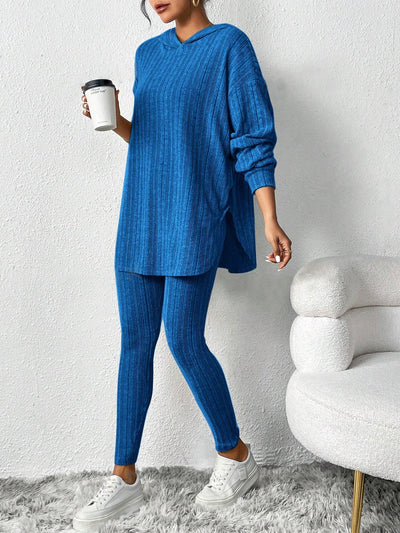 2 Pieces Loose Hooded Long Sleeve Knit Top & Pencil Pants Set