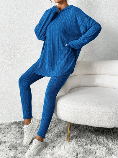 2 Pieces Loose Hooded Long Sleeve Knit Top & Pencil Pants Set