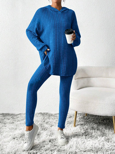 2 Pieces Loose Hooded Long Sleeve Knit Top & Pencil Pants Set