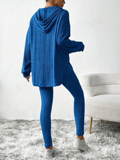 2 Pieces Loose Hooded Long Sleeve Knit Top & Pencil Pants Set