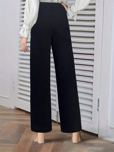 Solid Color Buttoned Decor Wide Leg Trousers Pants