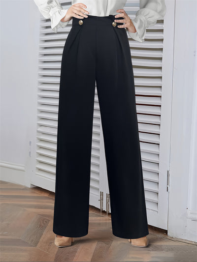 Solid Color Buttoned Decor Wide Leg Trousers Pants