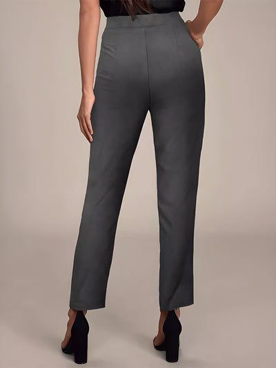 Solid Color Pleated Pocketed Work Office Cigarette Pants