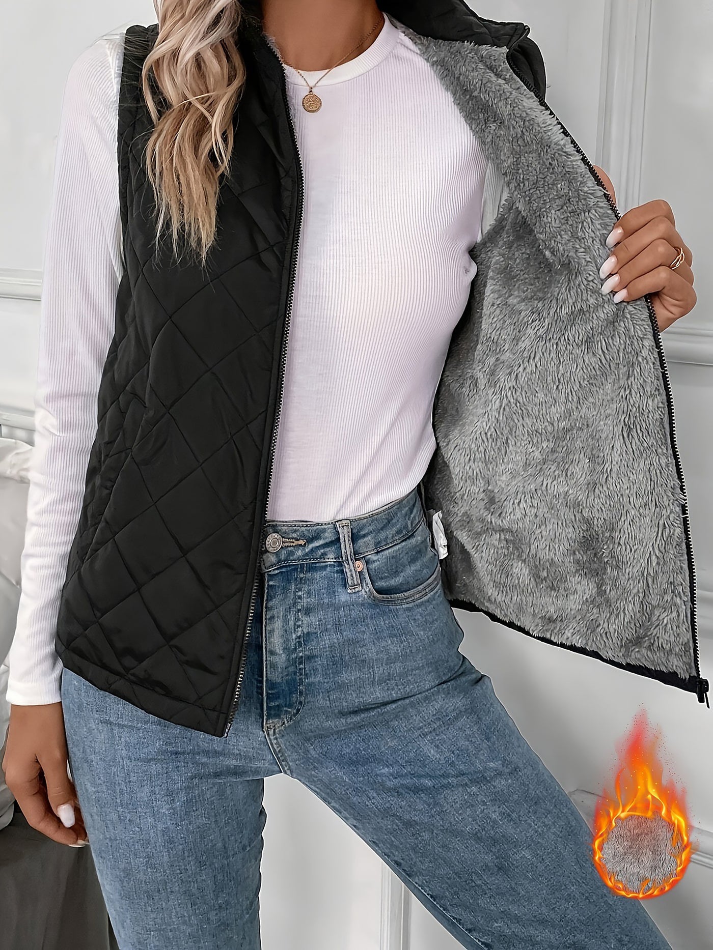 Allegra K Polar Fleece Thermal Sleeveless Quilted Vest