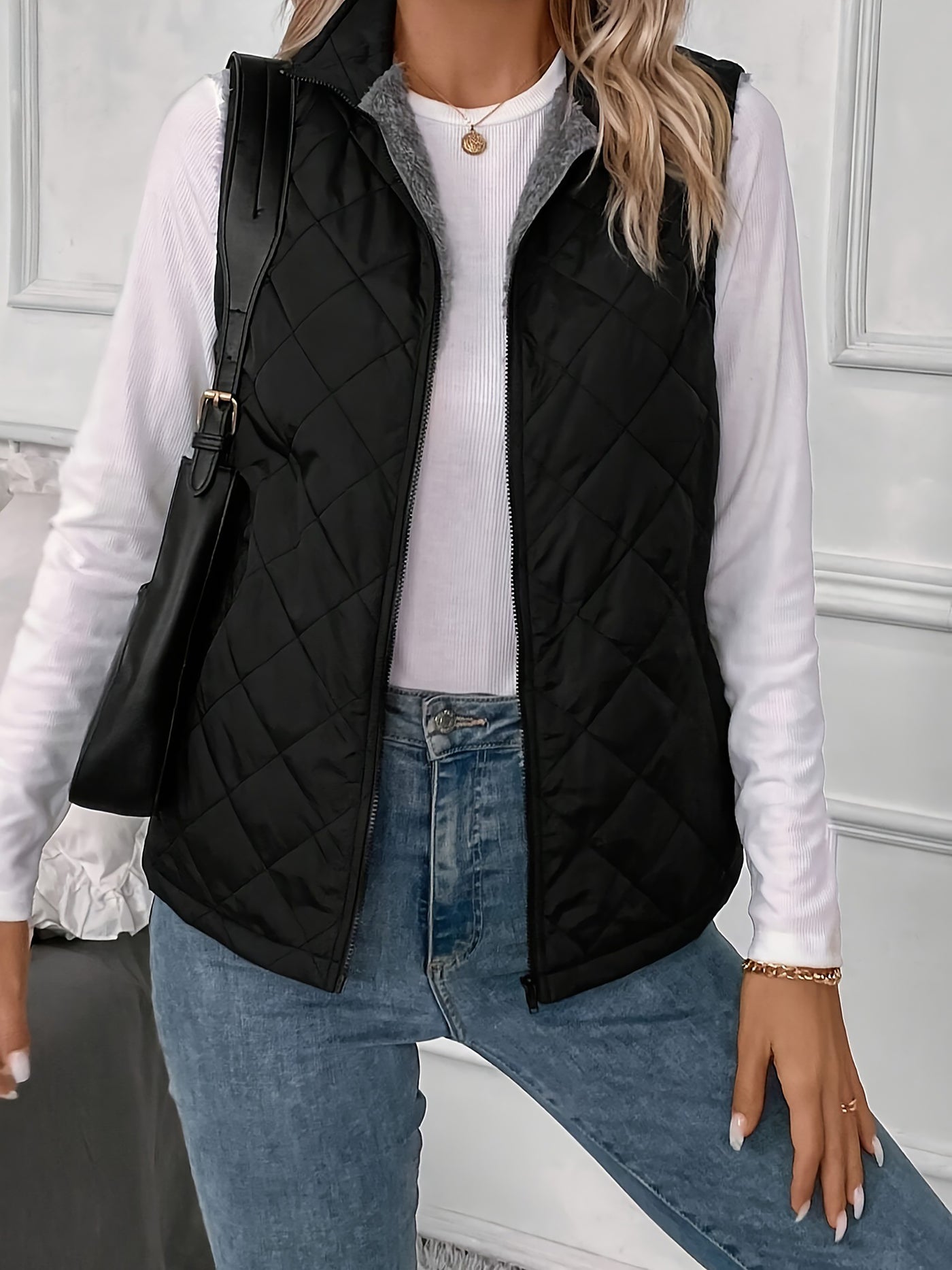 Allegra K Polar Fleece Thermal Sleeveless Quilted Vest