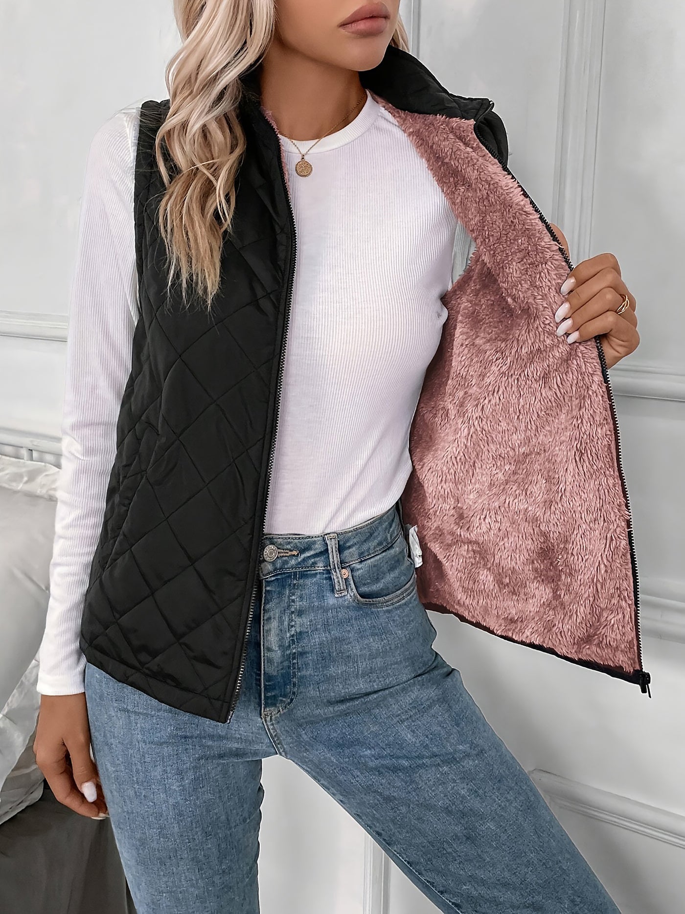 Allegra K Polar Fleece Thermal Sleeveless Quilted Vest