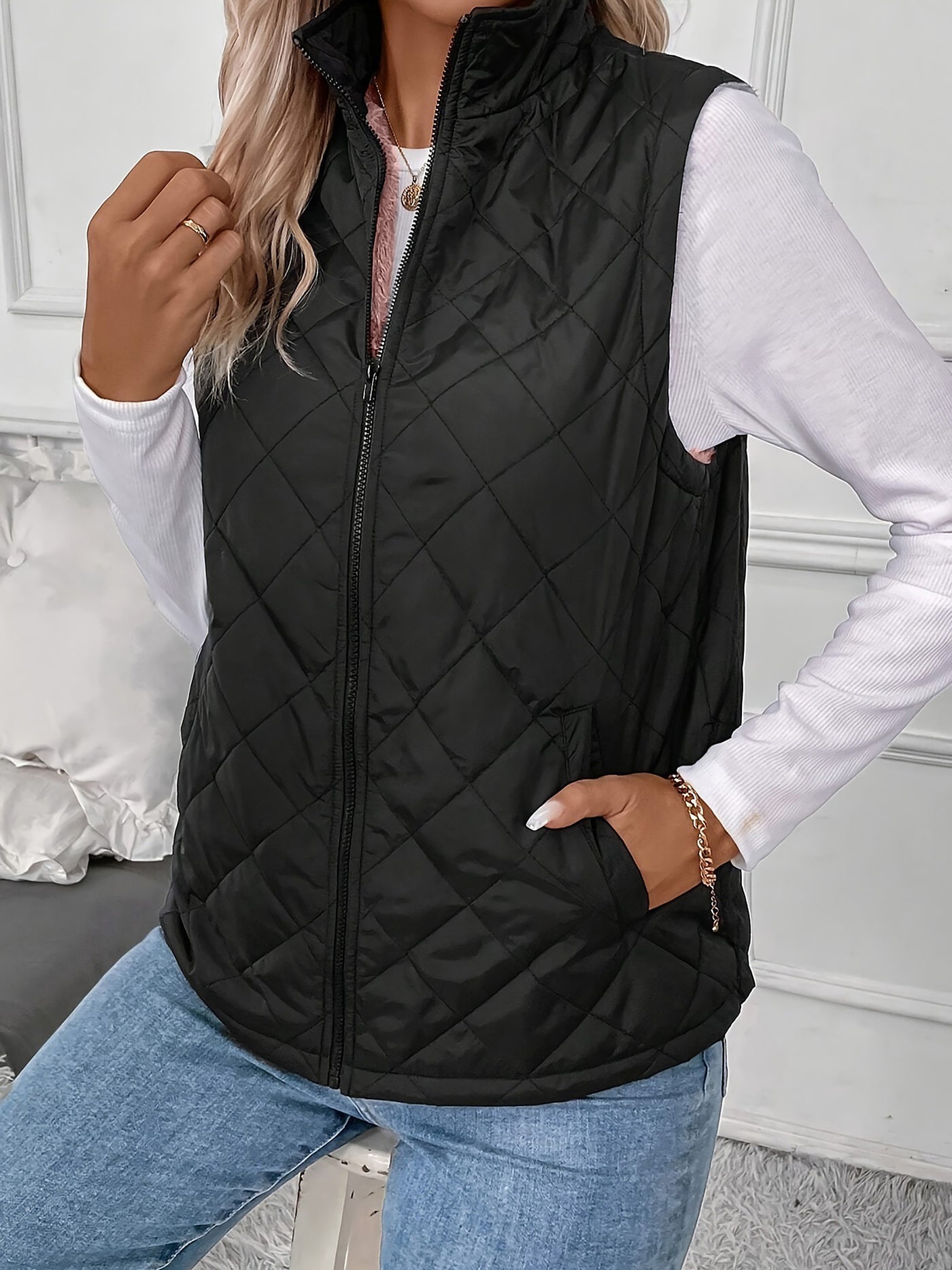 Allegra K Polar Fleece Thermal Sleeveless Quilted Vest