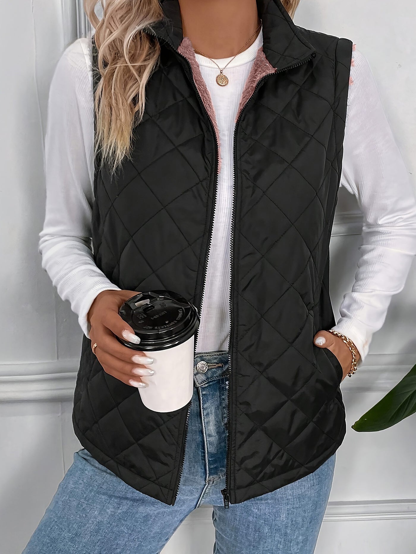 Allegra K Polar Fleece Thermal Sleeveless Quilted Vest