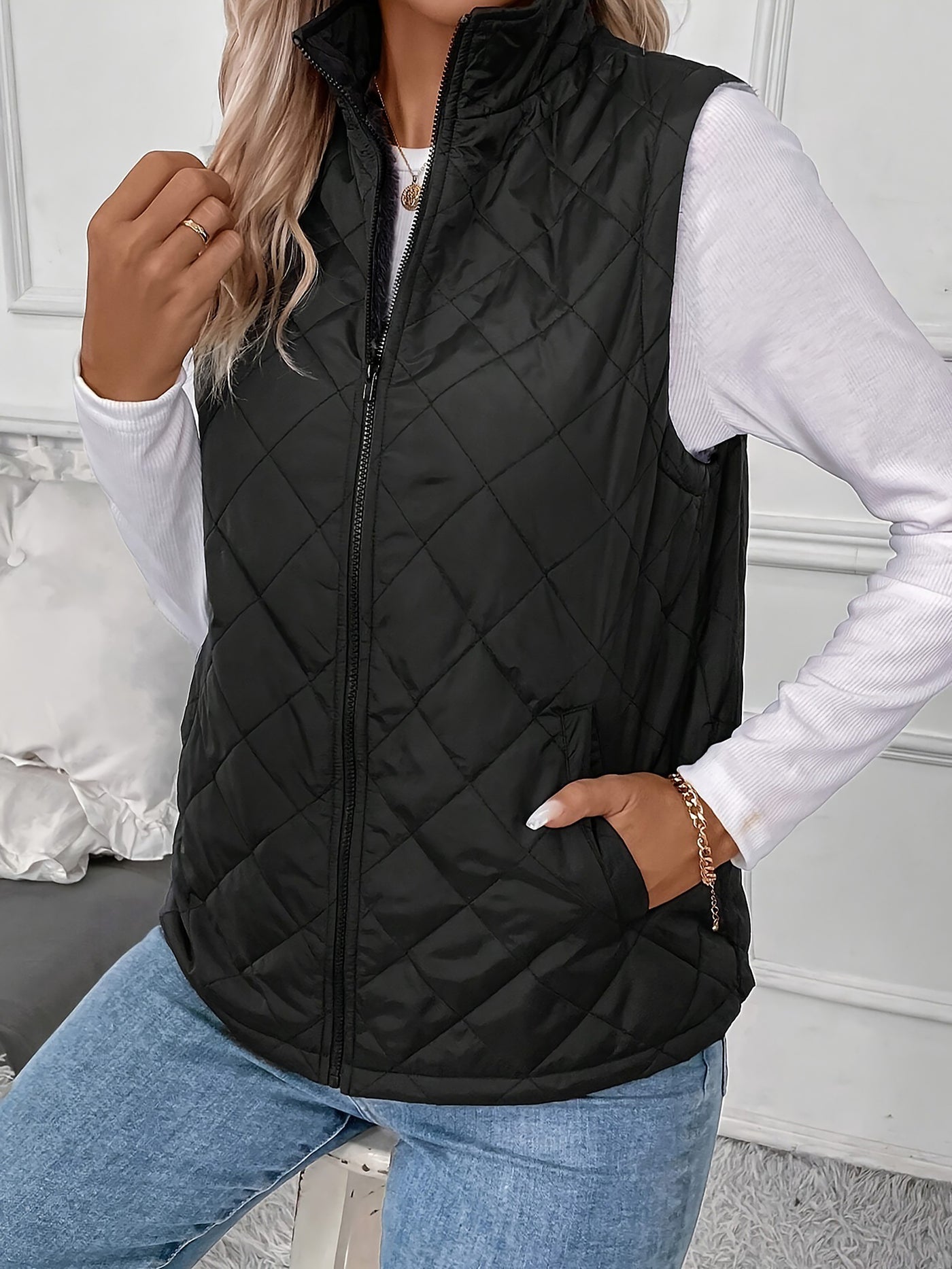 Allegra K Polar Fleece Thermal Sleeveless Quilted Vest