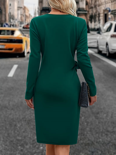 Solid Color Ruched Long Sleeves Midi Dress