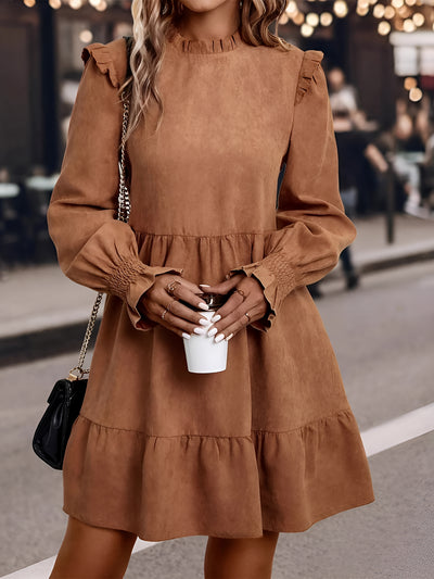 Ruffled Smocked Long Sleeve A-Line Mini Dress