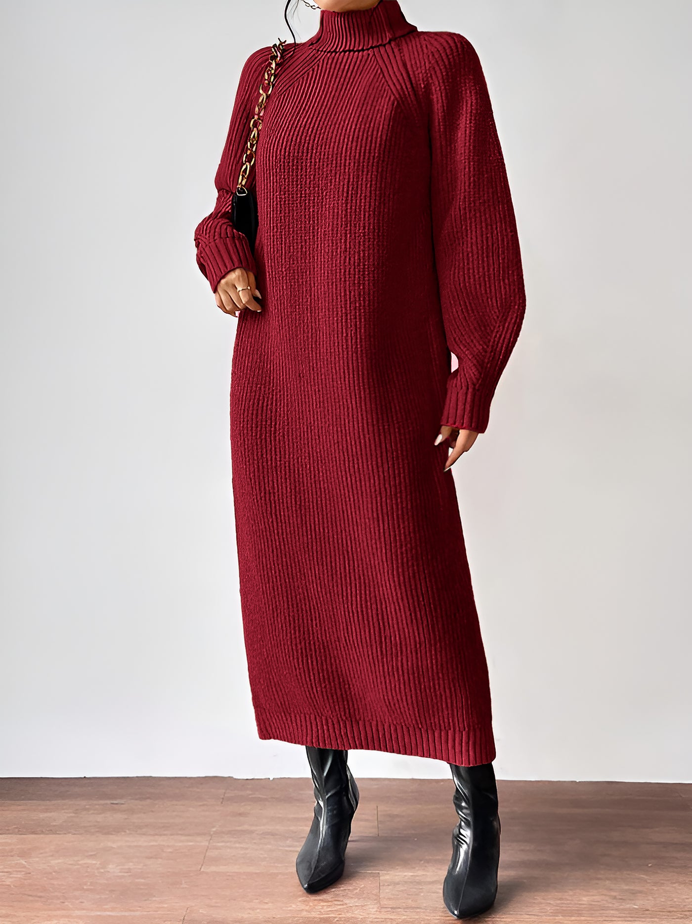 Allegra K Turtle Neck Long Sleeve Knitted Midi Sweater Dress