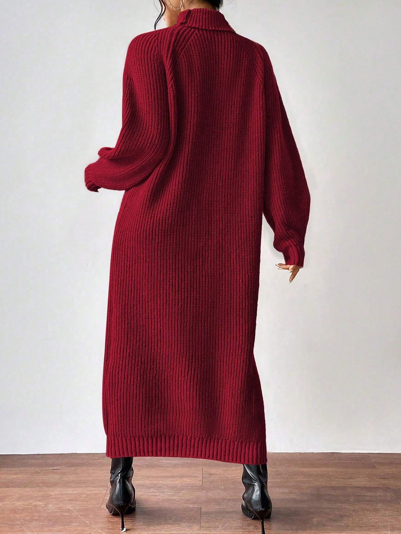 Allegra K Turtle Neck Long Sleeve Knitted Midi Sweater Dress