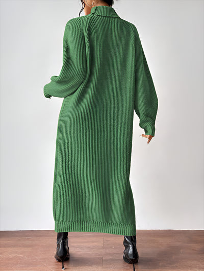 Turtle Neck Long Sleeve Knitted Midi Sweater Dress