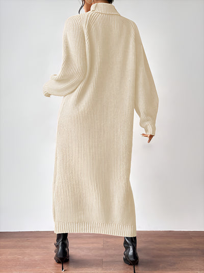 Turtle Neck Long Sleeve Knitted Midi Sweater Dress