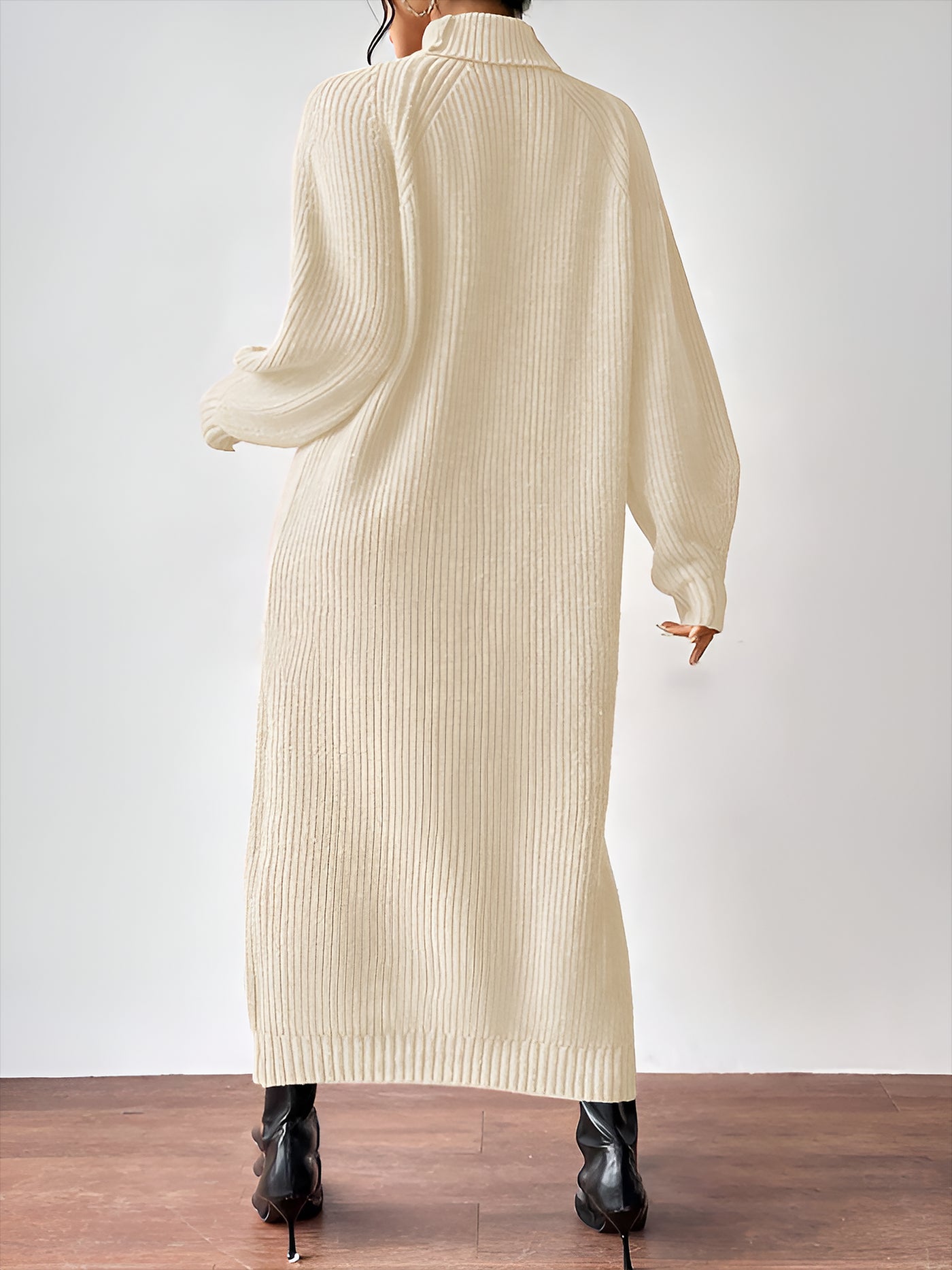 Allegra K Turtle Neck Long Sleeve Knitted Midi Sweater Dress