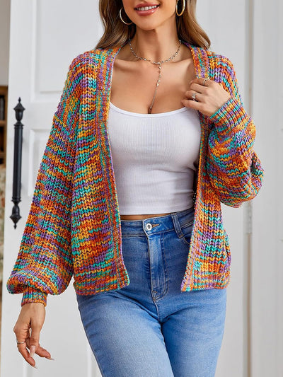 Contrast Color Long Sleeve Ribbed Knit Cardigan