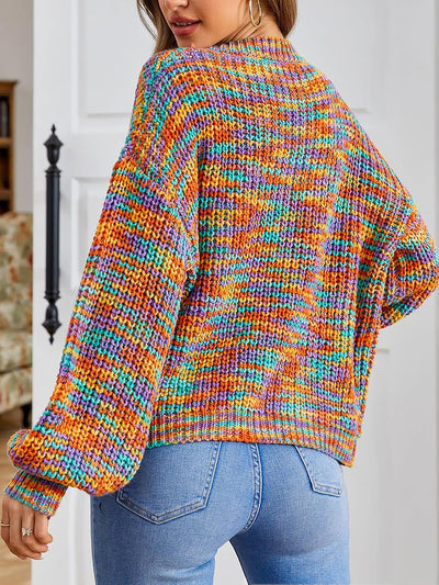 Contrast Color Long Sleeve Ribbed Knit Cardigan