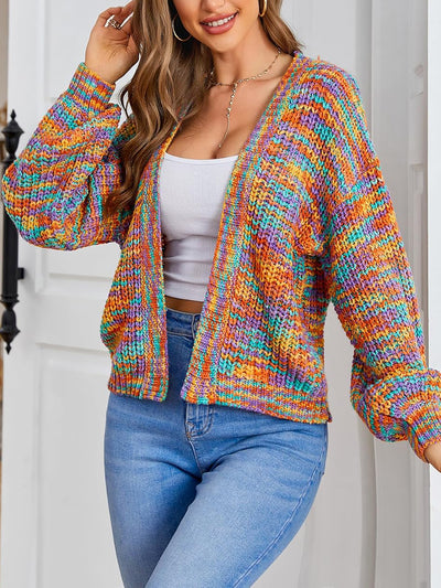 Contrast Color Long Sleeve Ribbed Knit Cardigan