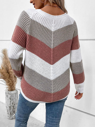 Colorblock Round Neck Long Sleeves Sweater