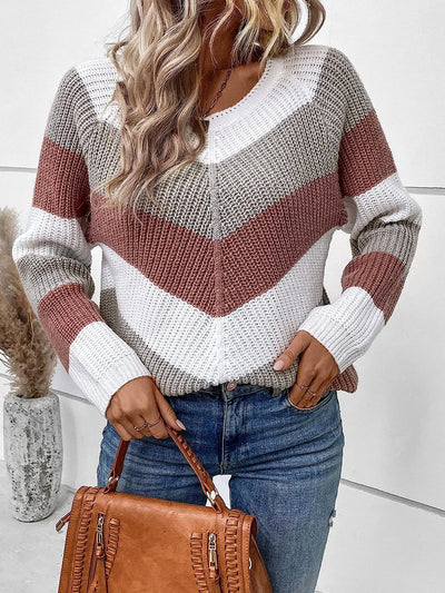 Colorblock Round Neck Long Sleeves Sweater