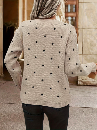 Polka Dot Round Neck Long Sleeve Sweater