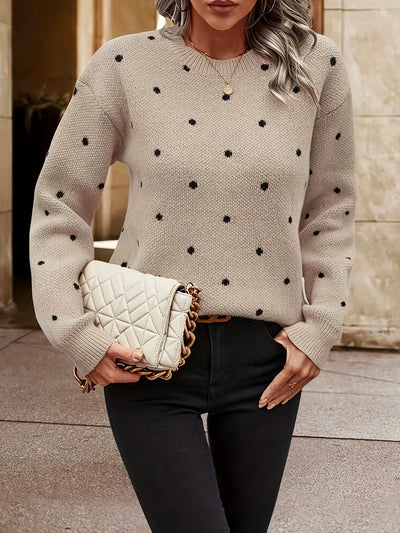 Polka Dot Round Neck Long Sleeve Sweater