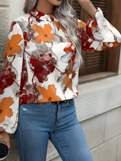 Round Neck Long Sleeves Floral Printed Blouse